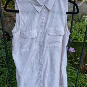 Express Sleeveless Striped Button-Up Shirt - Pink/White